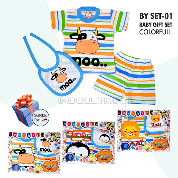 Kado Baju bayi Set BY SET-01 Kaos Bayi + Celana Bayi + Slaber Bayi Perlengkapan bayi baru lahir