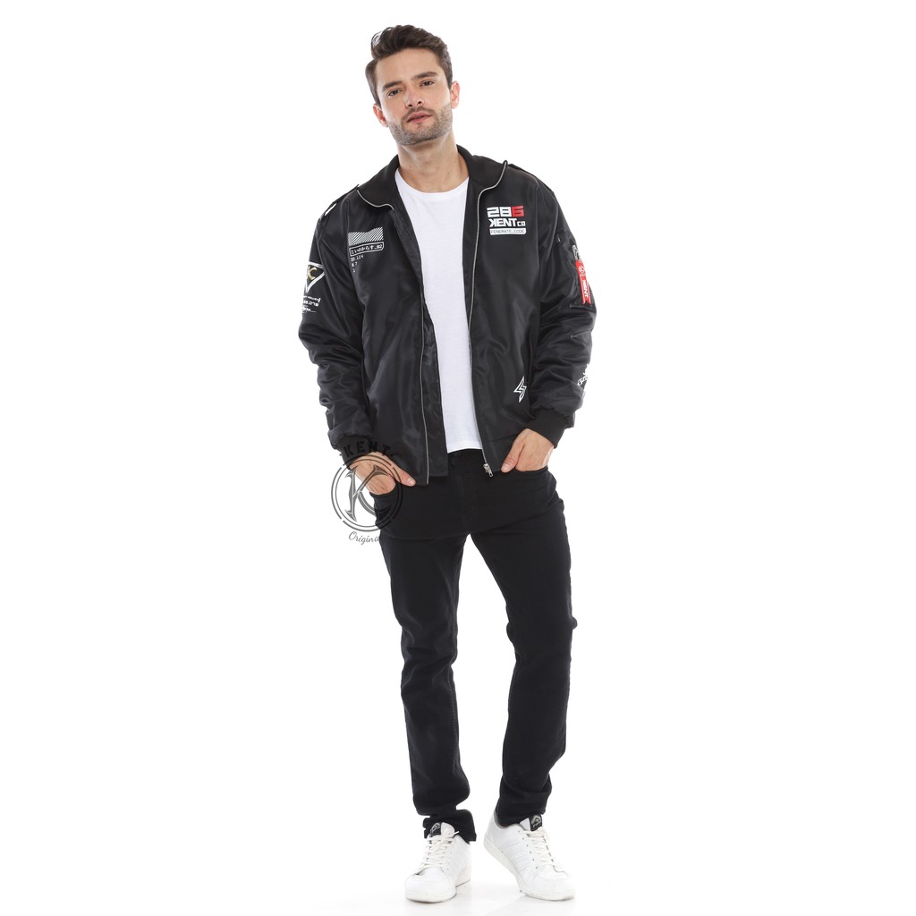 Kent Jaket Pria Bomber Pilot Word Hitam