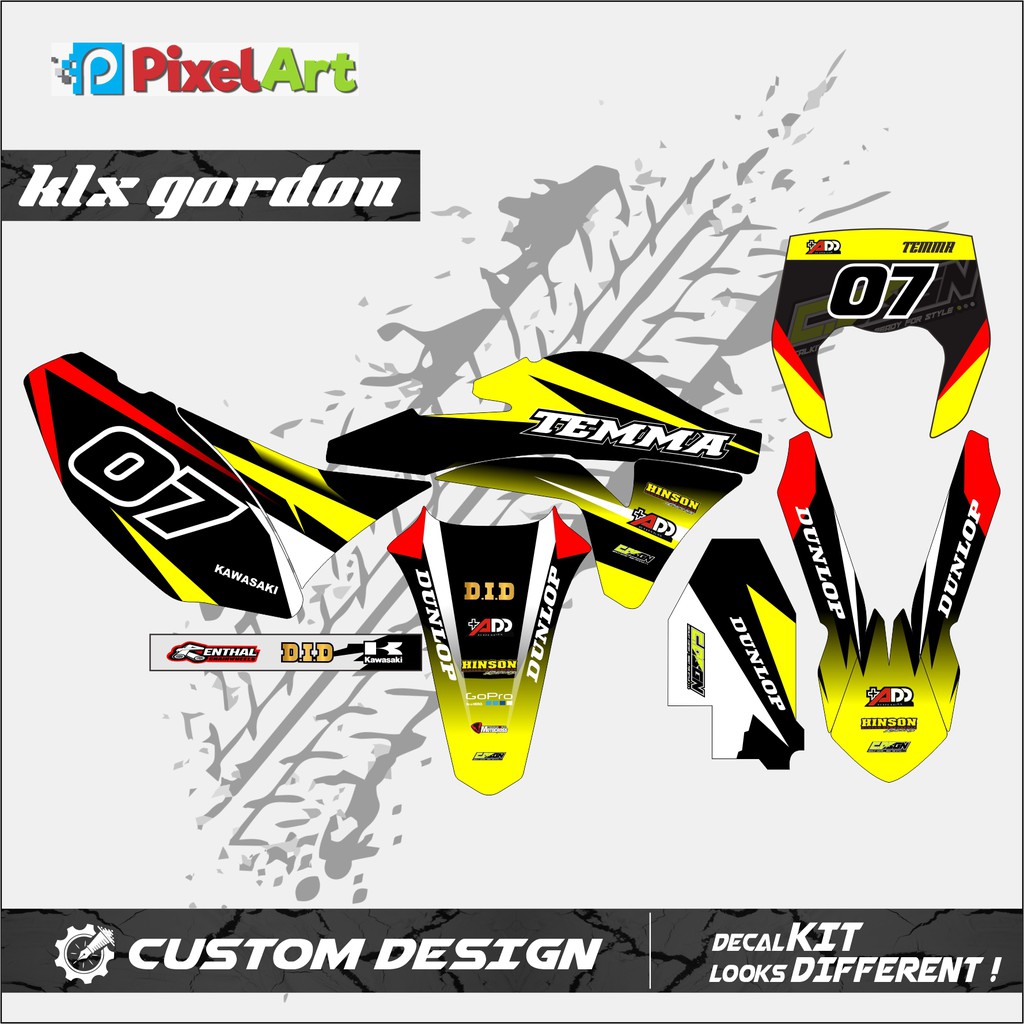 STIKER DECAL MOTOR KLX GORDON YELLOW BLACK MERAH STICKER ANTI AIR FULL BODY PREMIUM QUALITY