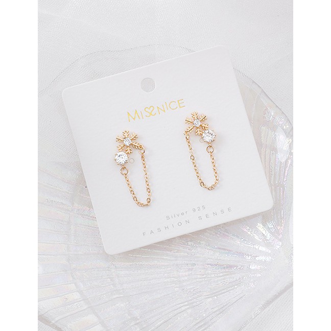 LRC Anting Tusuk Fashion Golden Snowflake Diamond Stud Earrings D63778
