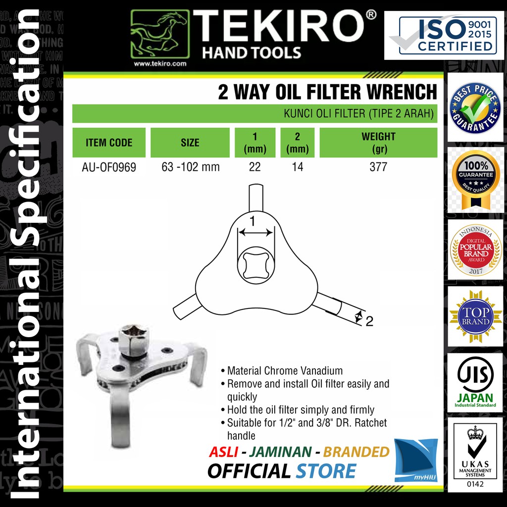 Kunci Saringan Oli 63 ~ 102 mm Bisa Disetel / Filter Oil Wrench 2 Way TEKIRO