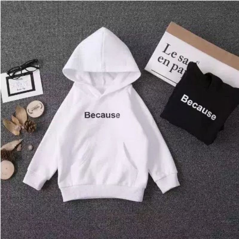 [BC] Sweater Hoodie Anak BECAUSE Fleece Baju Anak Kekinian Murah Unisex Cewe Cowok