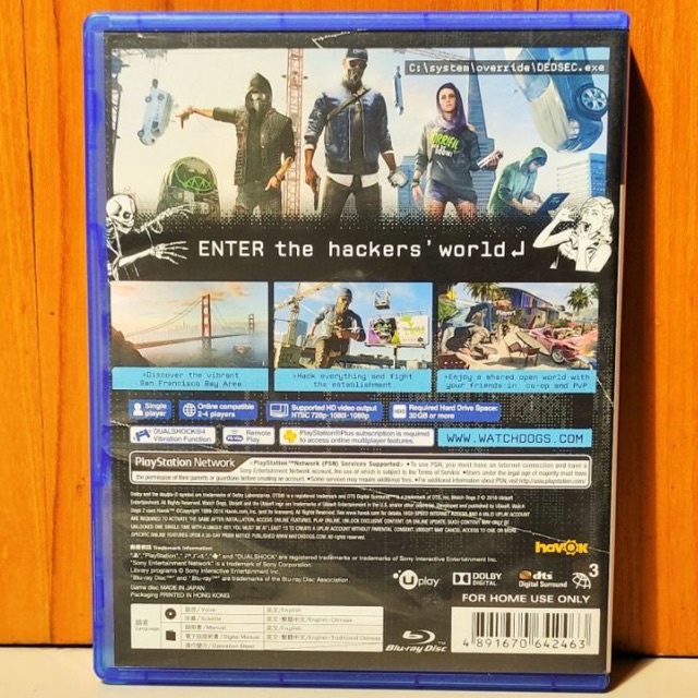 Watch Dogs 2 PS4 Kaset Watchdogs Dog II WD Watchdog Playstation PS 4 5 Kaset CD BD Game Wd2 1 legion region 3 asia reg 3 Games original ori asli ps4 ps5