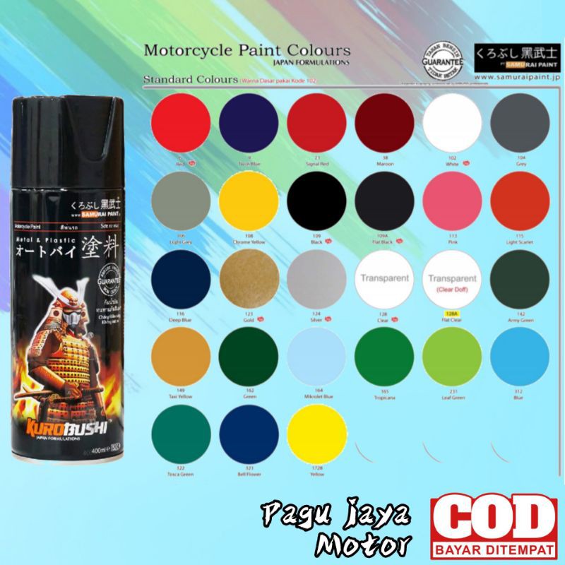 samurai paint 400cc semua warna standard color's cat semprot spray pilok pilox pylox