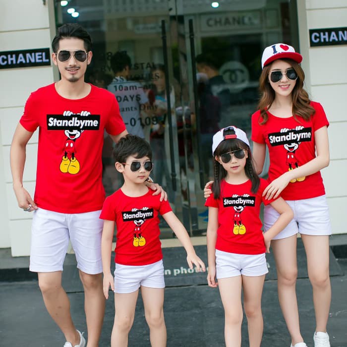 COUPLE FAMILY SBM MICKEY 2 ANAK (MERAH) KAOS COUPLE BAJU PASANGAN CEWEK COWOK SEPASANG