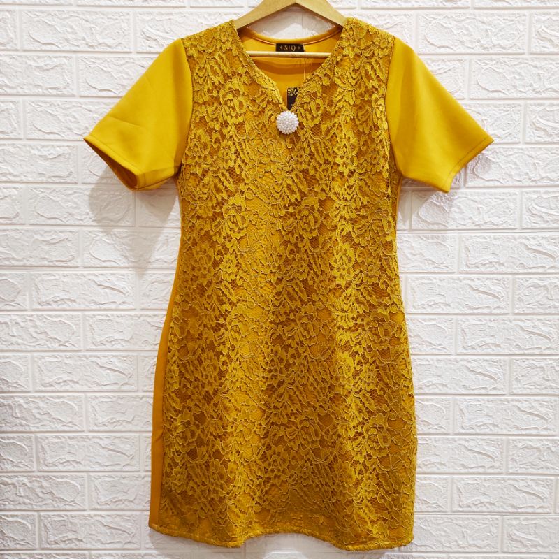 Dress Baju Pesta Wanita Import Bahan Scuba Kombinasi Brukat