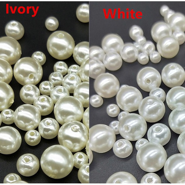 Manik-Manik Mutiara Imitasi Bahan ABS ivory / Putih Ukuran 3.4.6.8.10.12.14.16.18.20mm Untuk Membuat Gelang DIY