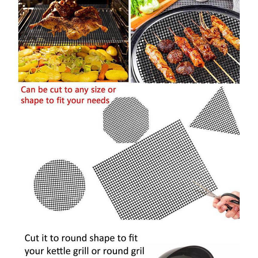 Alas Panggangan BBQ Reusable Bahan Mesh Anti Lengket Non-Stick PTFE Outdoor Tempat Alas Jaring BBQ