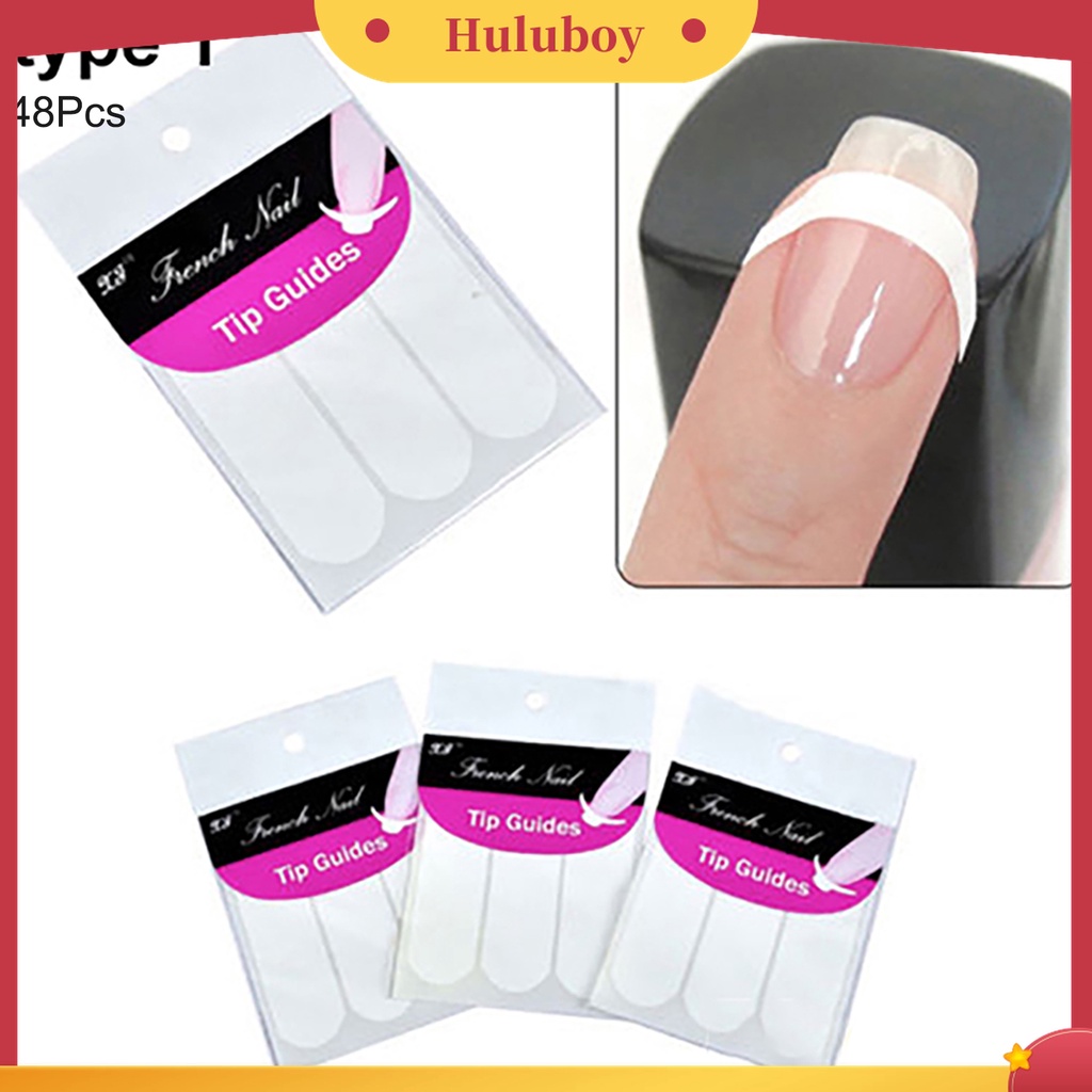 Huluboy Huluboy♡ 48pcs Stiker Stensil Panduan Bentuk French Nail Art Untuk DIY Manicure