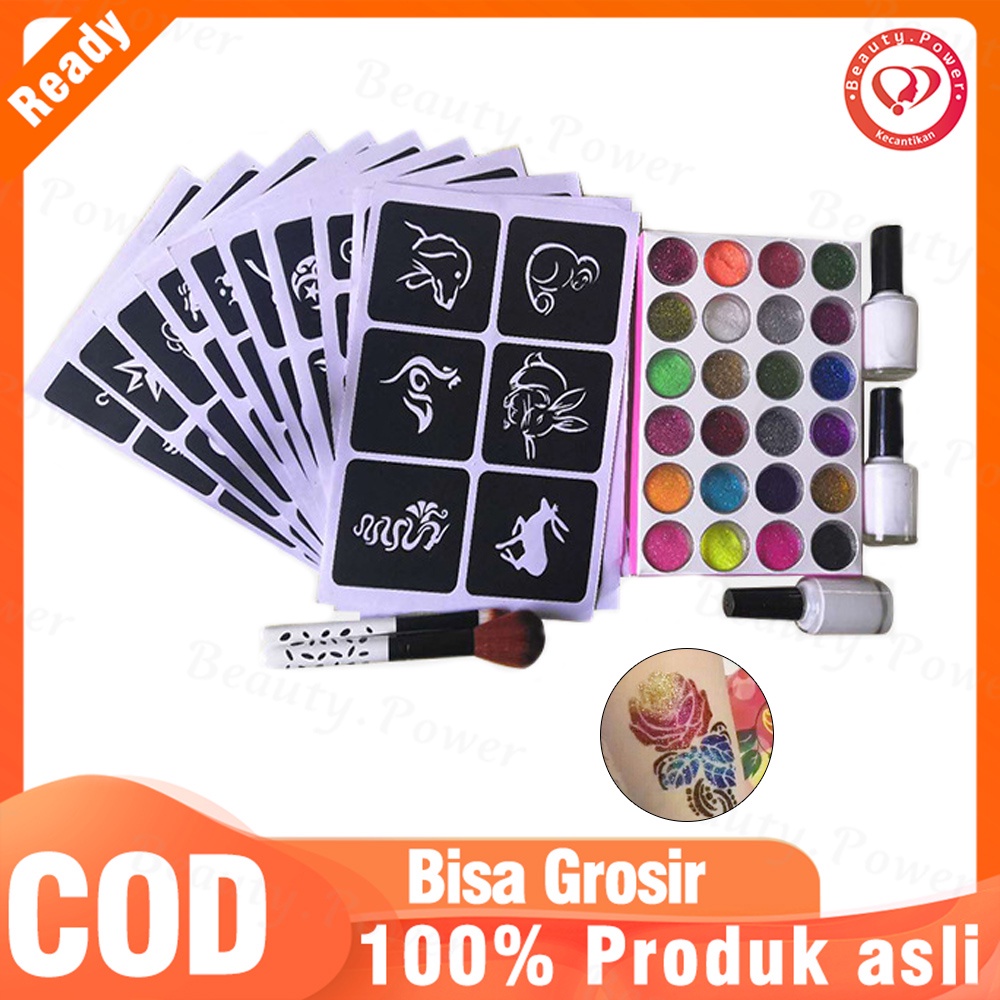 Tato Sementara, Kit Tato Berkilau 24 Warna 1 Set Kit Perlengkapan Makeup Tato Sementara Tahan Air, Tato Jus, Tinta Seni Tubuh