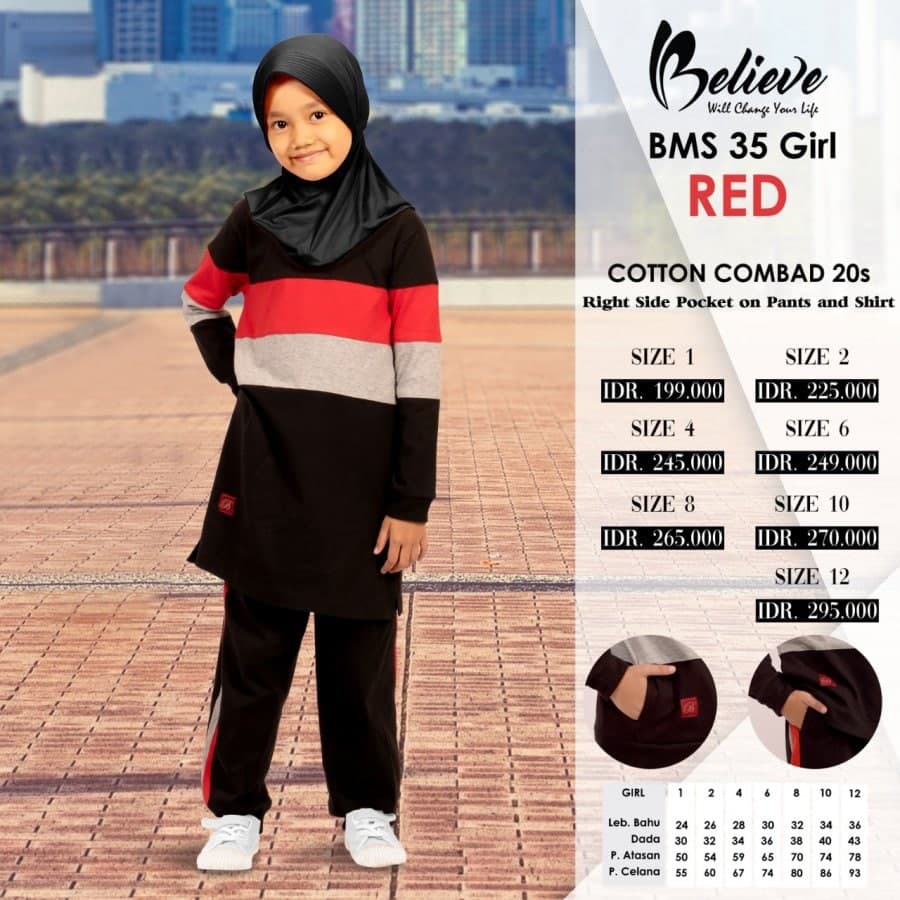 Setelan Baju Olahraga Muslim Anak Perempuan Believe BMS 35 GIRL