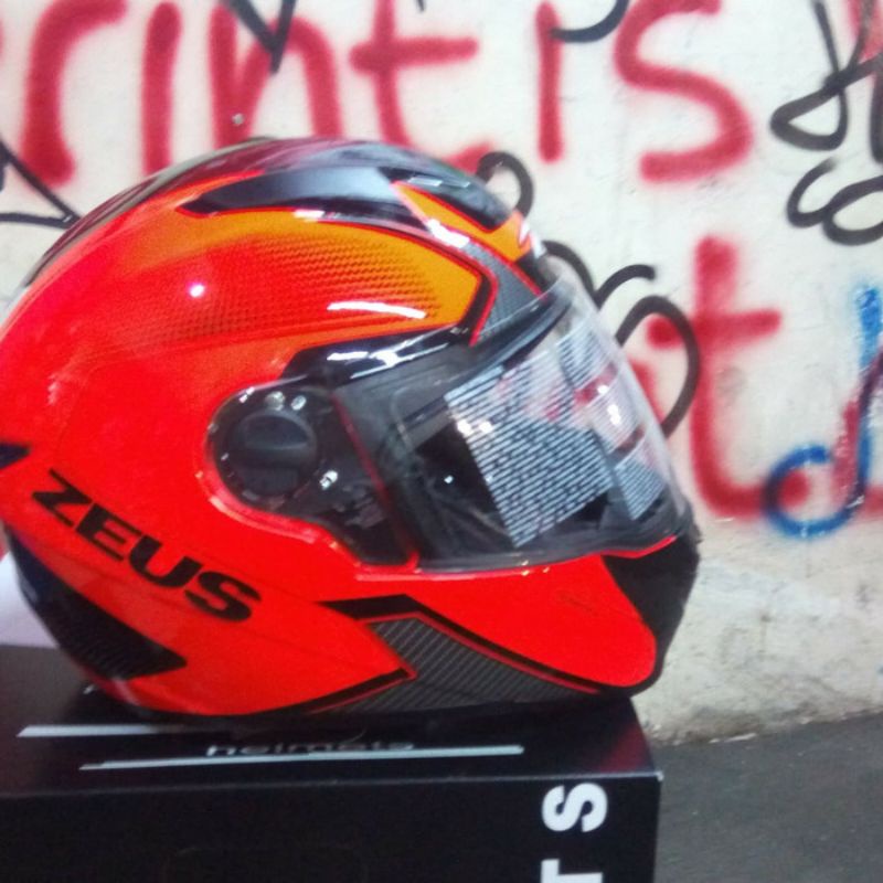 ZEUS FULLFACE MURAH ZS811 NEON ORG/AL6 BLACK ZS 811 SNI HELM ORIGINAL