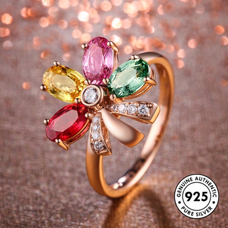 Cincin Lapis Rose Gold S925 Dengan Batu Permata Untuk Wanita