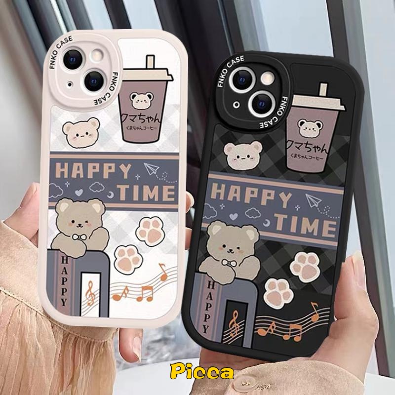Ins Gadis Korea Milk Tea Case Realme C53 C30 GT Master Edition 5 8pro 9i 5i 7i C20A 7 6s C3 C21 6 5s 8 8i 6i C21Y C35 C31 C25Y C15 C12 C11 C17 C25 C25s C20 Beruang Kotak-Kotak Sarung
