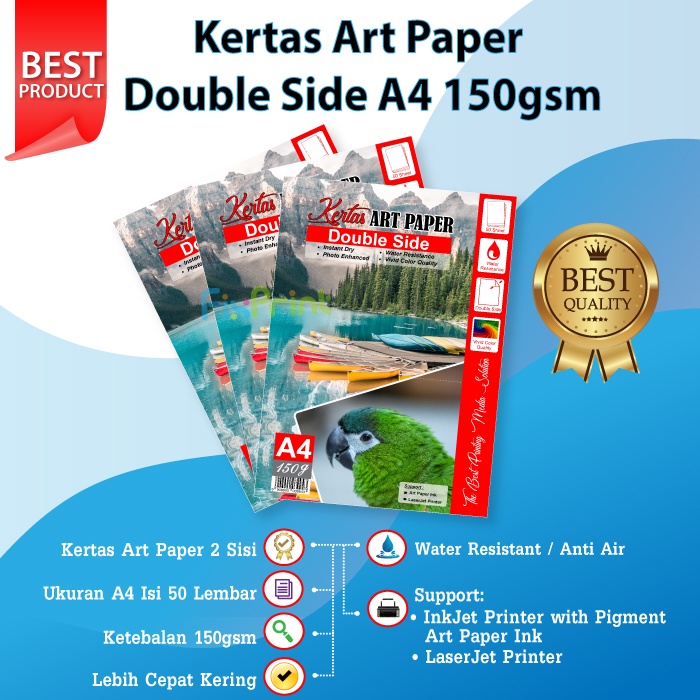 Kertas Art Paper Double Side A4 150gsm Photo Paper 150 gram A4  For Printer Canon Epson HP