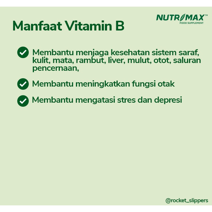 NUTRIMAX VITAMIN B COMPLEX KOMPLEKS NUTRISI OTAK SARAF NAFSU MAKAN KELELAHAN PENCERNAAN IMUNITAS 30 TABLET