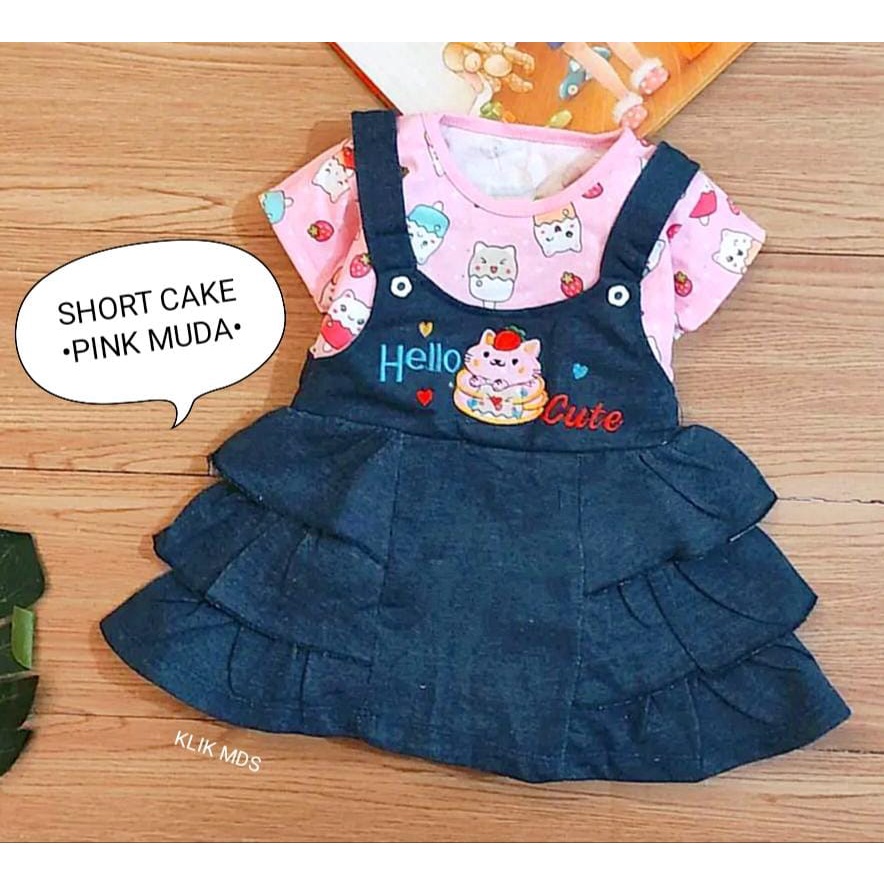 Dress Bayi Perempuan 0-6 bulan / Baju Anak Cewe Model Overall Inner Menyatu Motif Short Cake