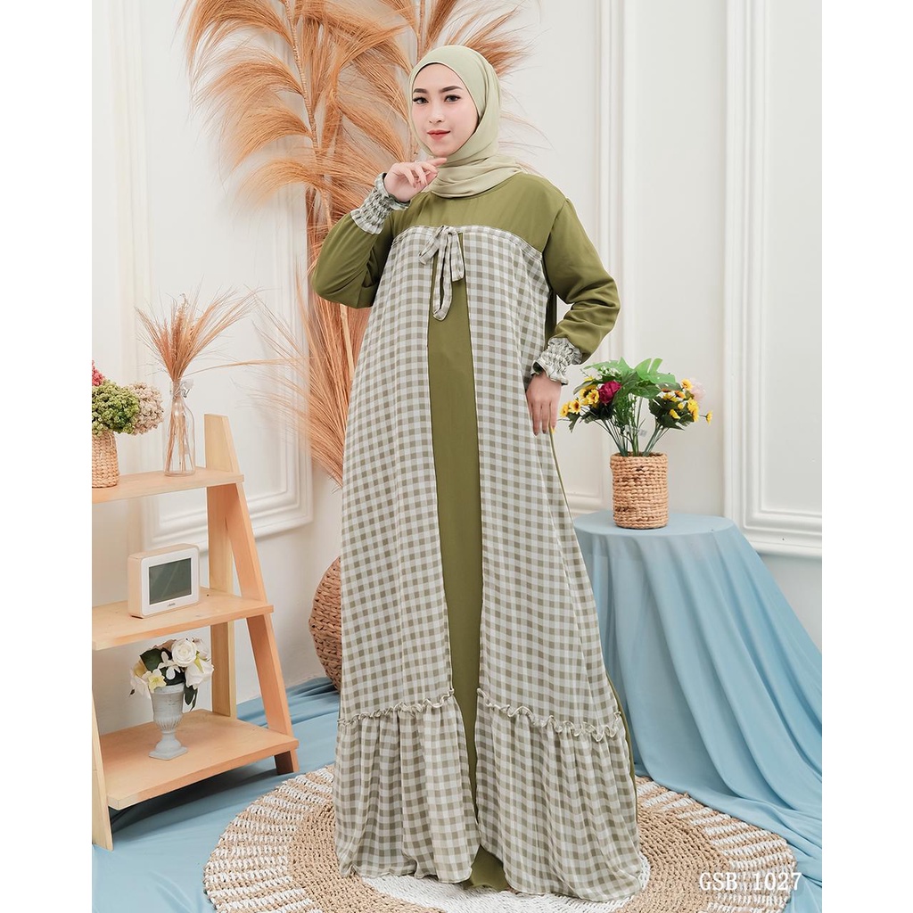 Gamis ceruty babydoll andine layer kotak model terbaru