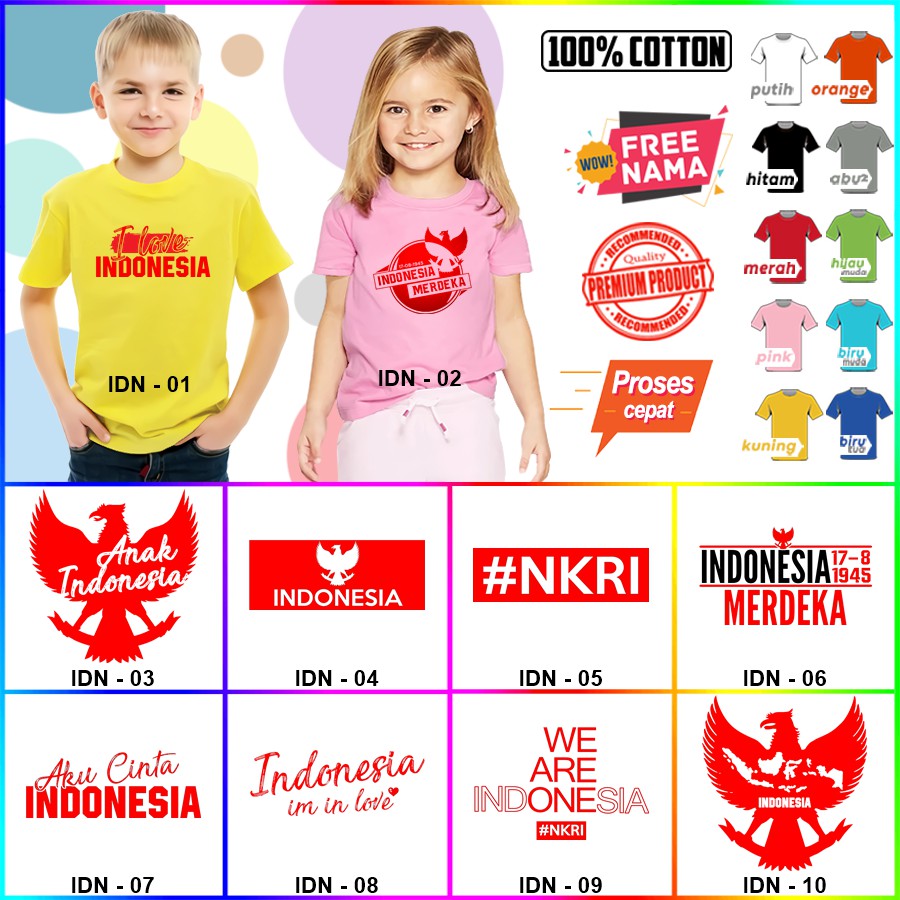 Baju Kaos ANAK DAN DEWASA INDONESIA COUPLE (FREE NAMA)