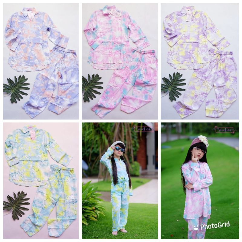 setelan anak/stelan anak perempuan/tiedye anak/set kemeja rheina/ setelan kemeja