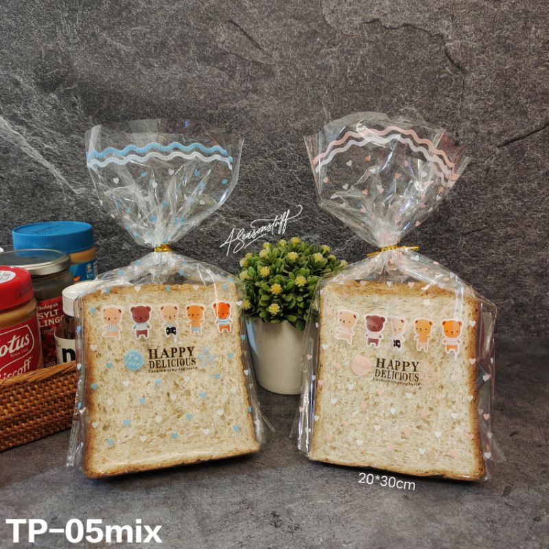 TP-05mix plastik kemasan roti tawar bungkus roti manis toast packaging five bears