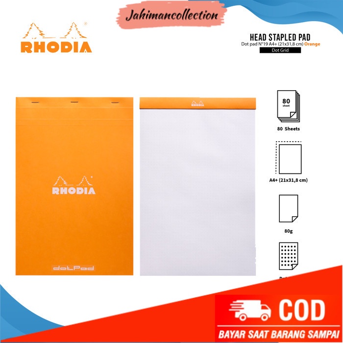 

✨ BISA COD ✨ Buku Catatan Rhodia A4 Plus Head Stapled Pad N19 Notepad - DOT GRID ORANGE