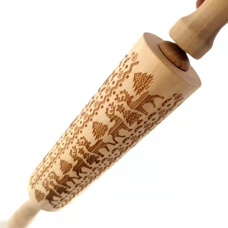 Rolling Pin Natal Wood Christmas Tree Deer Rusa Penggiling Rolpin Adonan Kayu Rollpin