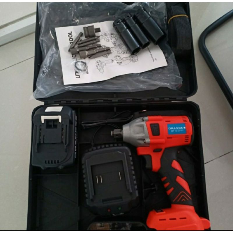 CORDLESS IMPACT WRENCH 48V ORANGE MESIN BOR BATRE BUKA BAUT KUNCI BAN MOBIL MOTOR ORANGE 48 V