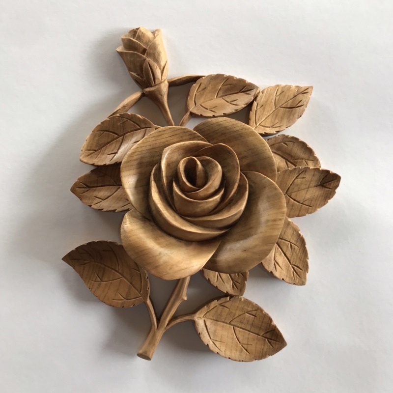 Jual Hiasan dinding ukiran kayu model bunga mawar frameless. | Shopee