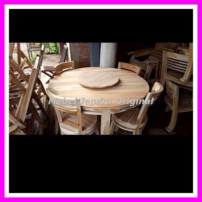 Meja Makan Putar Kursi Bundar Kayu Jati Mentahan Mebel Jepara Murah