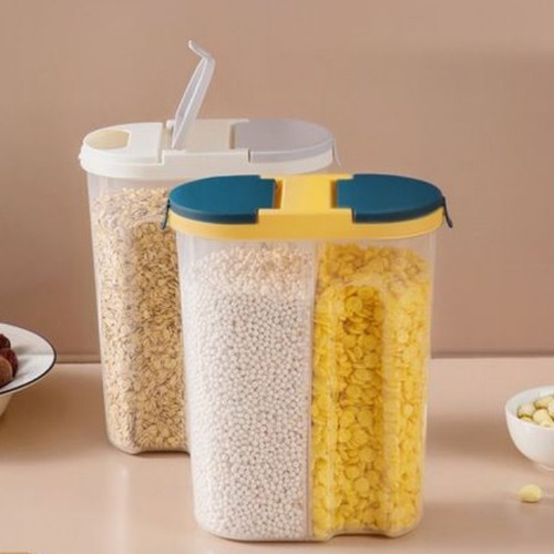 Toples 2 Tutup Sekat Tempat Penyimpanan Sereal Pasta Besar Jar Kedap Toples Tempat Penyimpanan Makanan Storage Jar Cereal Kontainer Penyimpanan Makanan 2 In 1