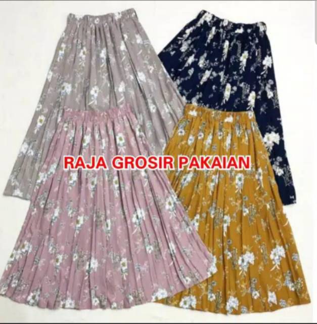 Rok Plisket Import Motif Bunga Melati