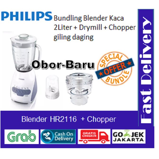Bundling Blender Philips Kaca 2 Liter HR2116 + Chopper (Giling Daging)