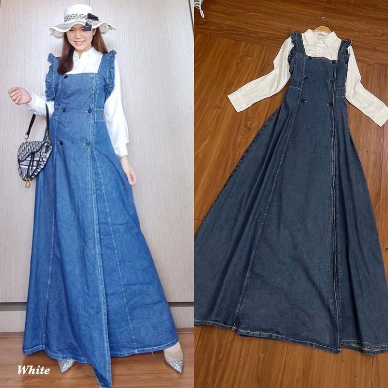 Overall jeans, Fashion Muslim,  fashion wanita, Overall jeans wanita.Dress Bianca 2 in 1