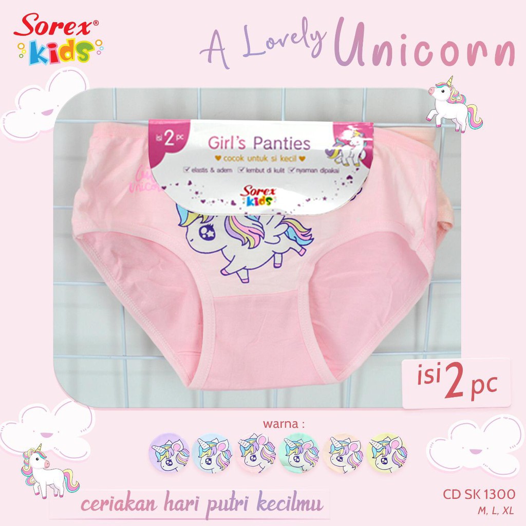 2PCS CELANA DALAM ANAK PEREMPUAN/ CD ANAK SOREX KEPIT  KIDS 1300 unicorn ； 1301 balerina ICE CREAM