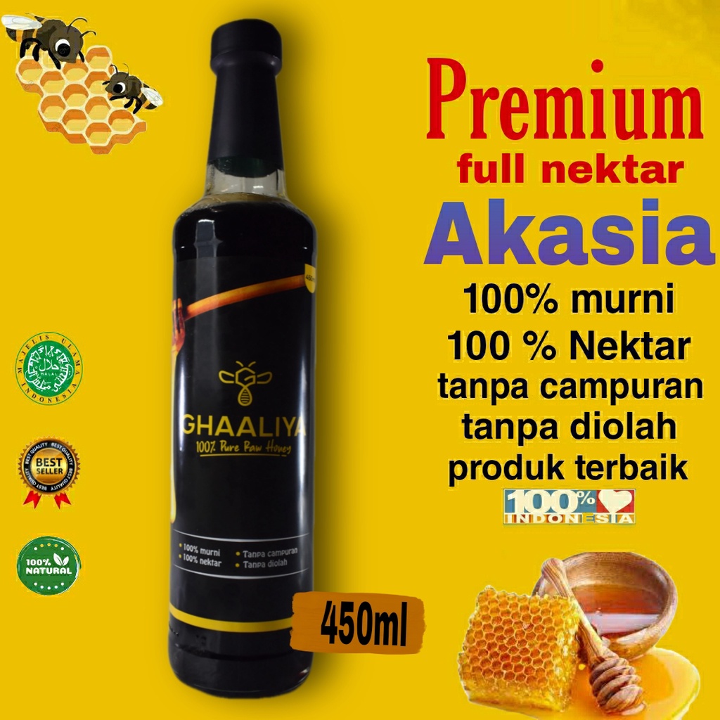 

Madu Ghaaliya Murni Asli 100% Nektar Bunga Akasia Carpa premium terbaik 450ml/600 original