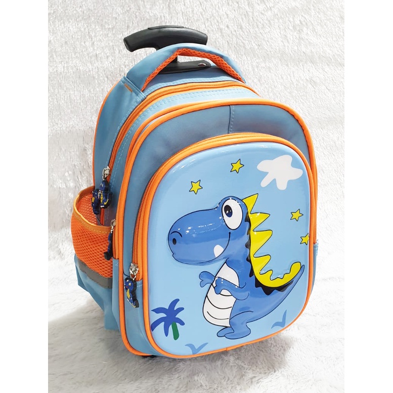 Tas DORONG Trolley Tas Anak Sekolah Laki Laki TK / Play Group / PAUD DINO DINOSOURUS TIMBUL GLOSSY / EMBOS 3 RESLETING IMPORT ( Luwi Gemez Gogo Kumbang Kumo Star 12&quot; / 13&quot; )