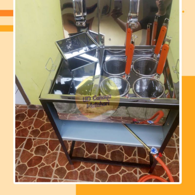 Panci mie ayam kotak 4 Lobang Fullset / Plus kuah / sarangan bakso