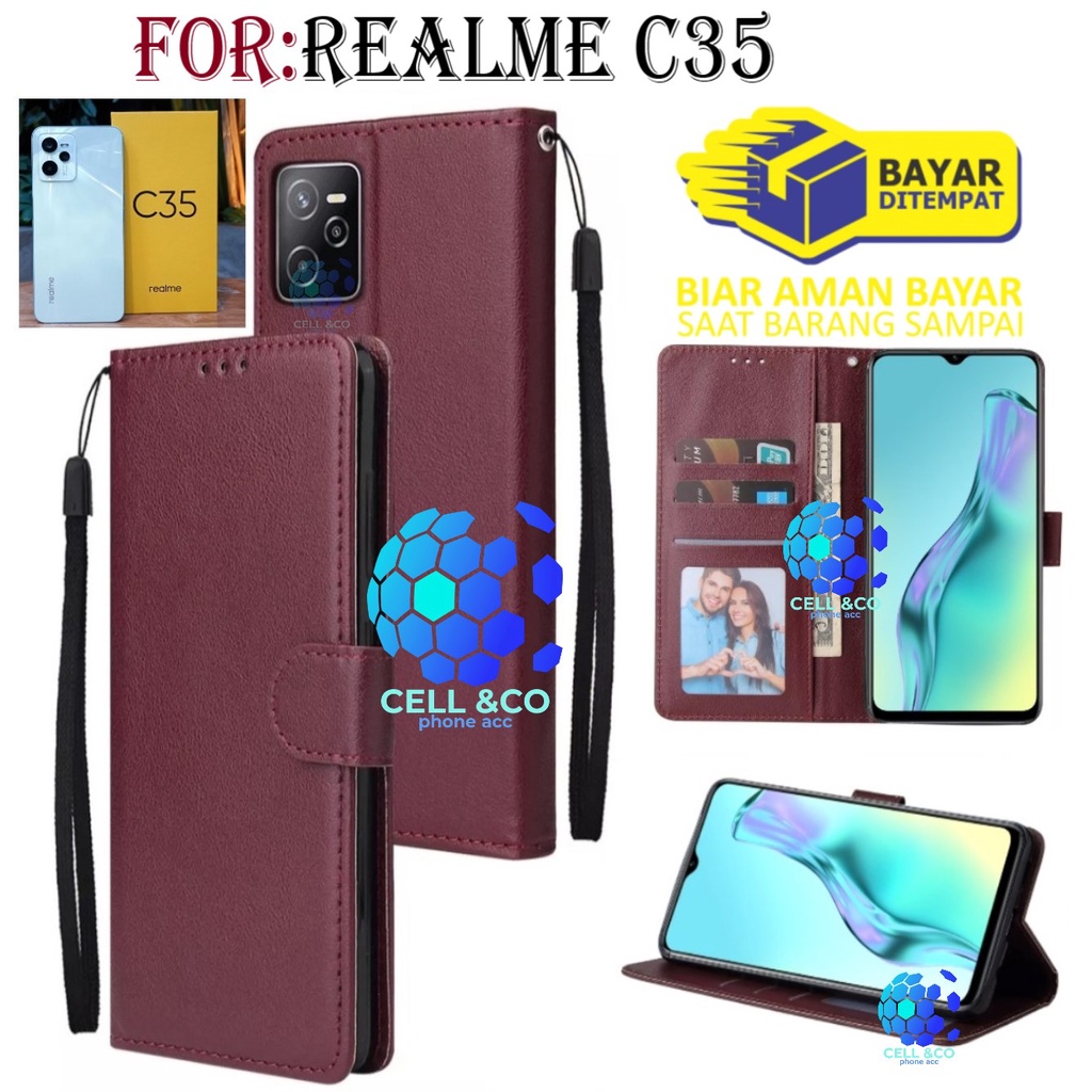 NEW REALME C35 CASE FLIP LEATHER WALLET PREMIUM FLIP CASE BUKA TUTUP KESING HP CASING FLIP CASE WALLET REALME C35 TERBARU