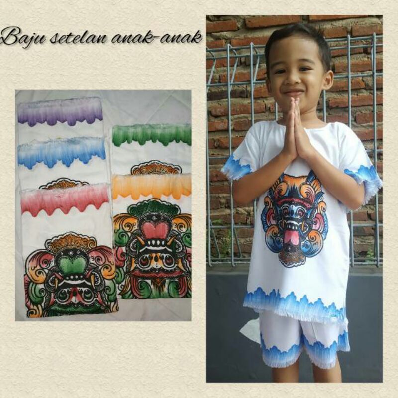 Setelan Anak Barong Putih Lukis / Baju Anak Khas Bali