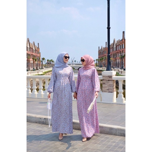 Ounadoutfit hezlin dress wanita muslimah rayon motif bunga manis busui bahan adem model kekinian / dress motif bunga / homedress rayon busui / baju muslim panjang