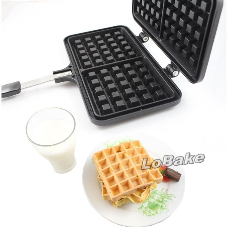 Double Waffle Pan Cetakan Kue Pancake Manual Belgium Waffle Maker