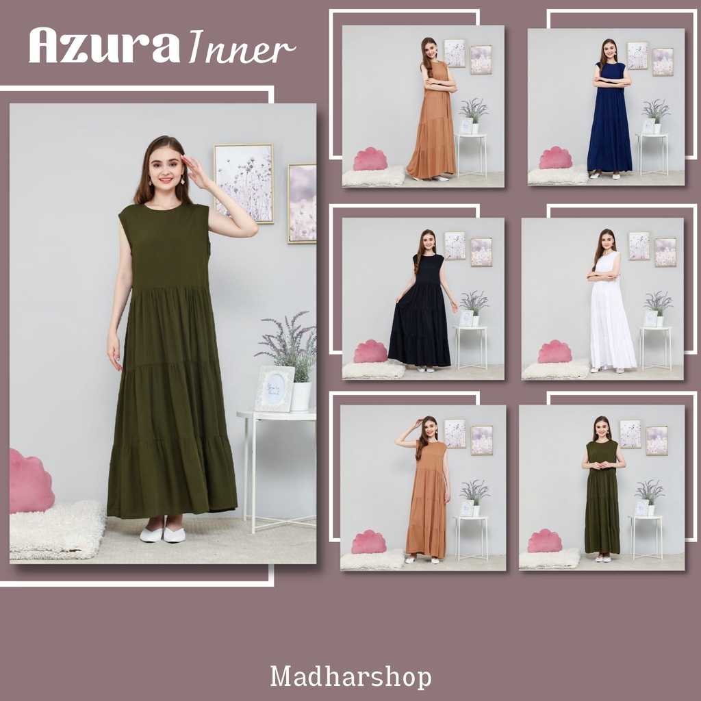 Azura Inner Dress Baju Dalaman Wanita Tanpa Lengan Bahan Rayon Uniqlo Premium Size L XL Terbaru / Inner Dress Kutung Ruffle Susun Polos Kekinian Beraneka Warna 2022