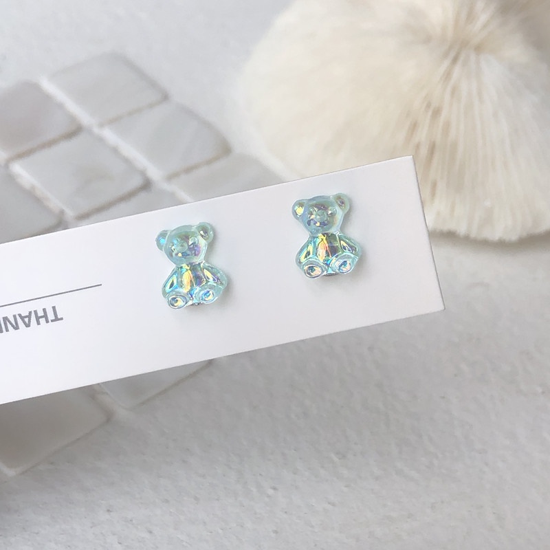 1 Pair Fashion Dazzle Colour Bear Acrylic Screw Piercing Stud Earrings / Ladies Cute Studs Earrings / Korean INS Ear Jewelry