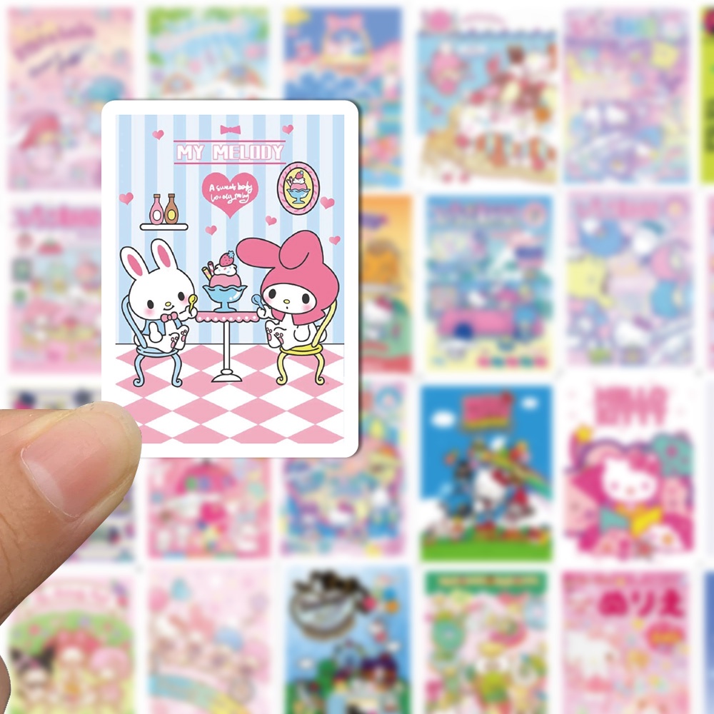 62pcs Stiker poster Motif Kartun Sanrio Anti Air Untuk Dekorasi laptop / laptop / Gelas Air