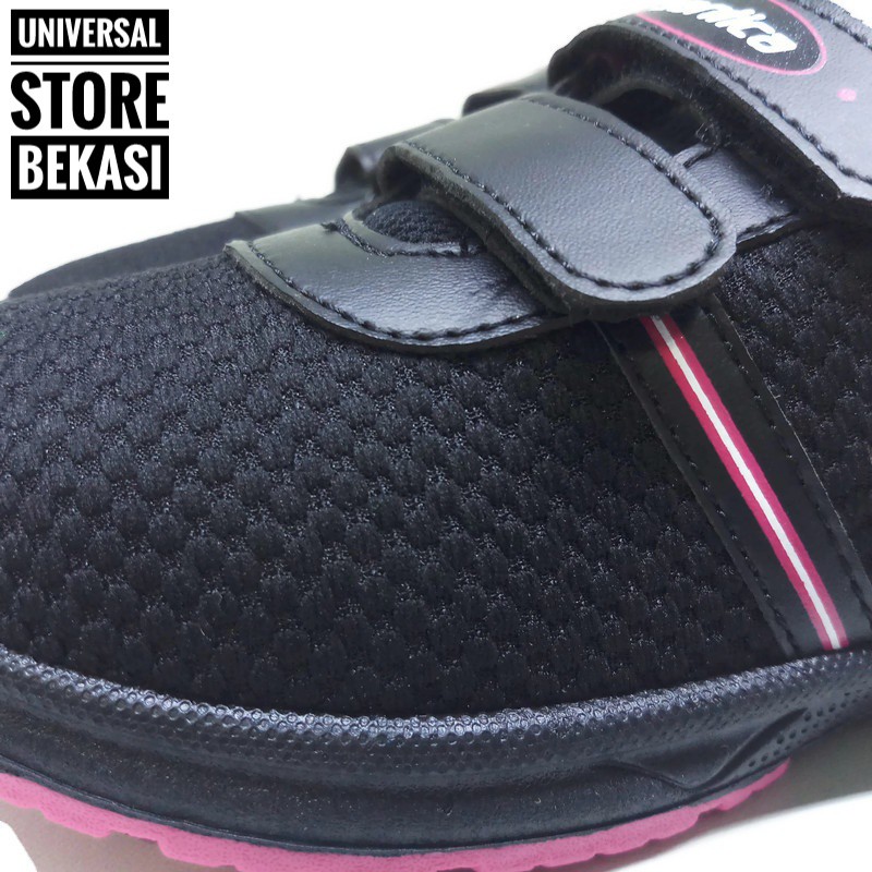 SEPATU SEKOLAH ANAK PEREMPUAN CEWEK PAUD TK SD SANTICA AKITA HITAM PINK SNEAKERS CASUAL ANAK MURAH