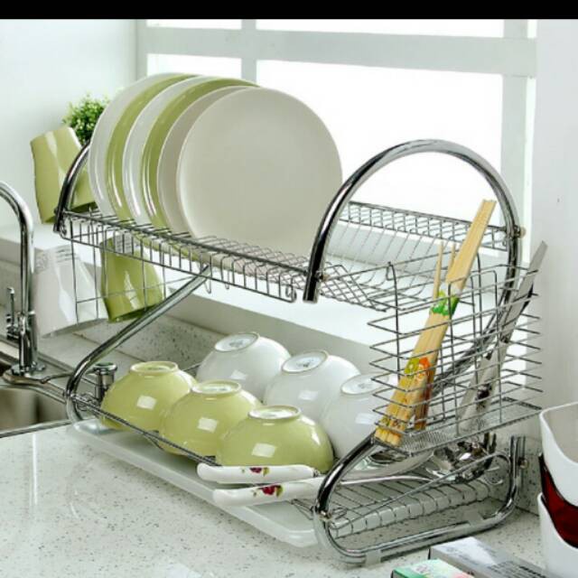 Rak Piring Stainless 2 Susun Murah / Rak Peralatan Dapur 2 Tingkat / 2 Tier Dish Drainer