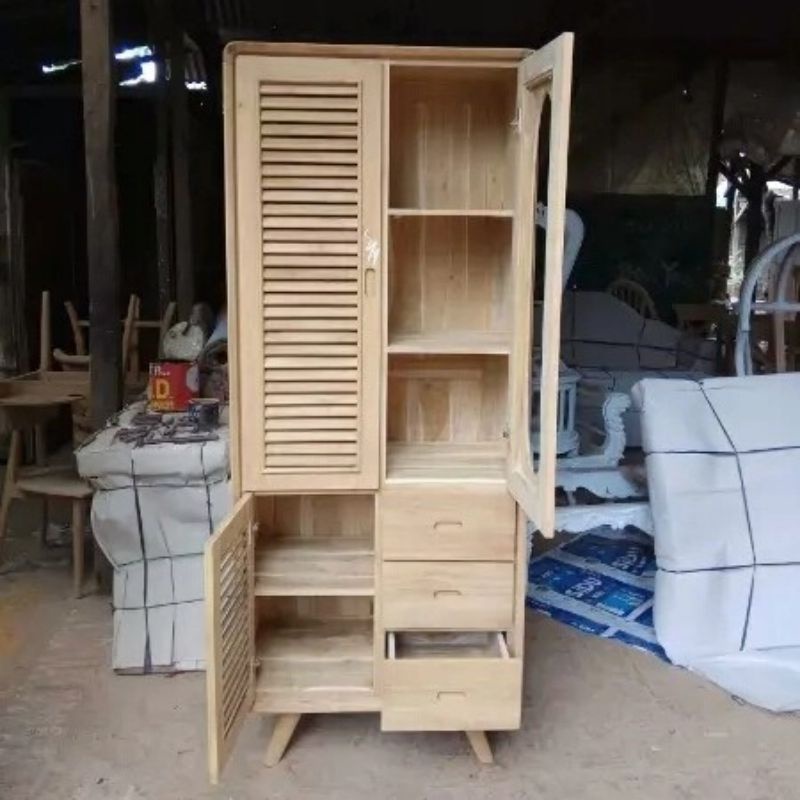 Lemari baju anak kayu jati minimalis(non finishing)