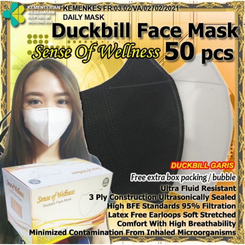 Sense of Wellness Masker Duckbill 3ply Disposable Duck Bill 3ply Bedah Medis Earloop - Duckbill