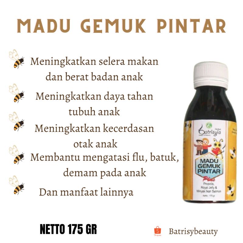 MADU GEMPI ATASI ANAK GTM/ MADU ANAK GEMUK PINTAR/PENGGEMUK BADAN ANAK/MADU PENAMBAH NAFSU MAKAN ANAK/NUTRISI VITAMIN ANAK